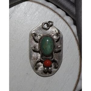 Navajo NJ 925 Bug Insect Coral & Turquoise Pendant 11.94G/1.8in